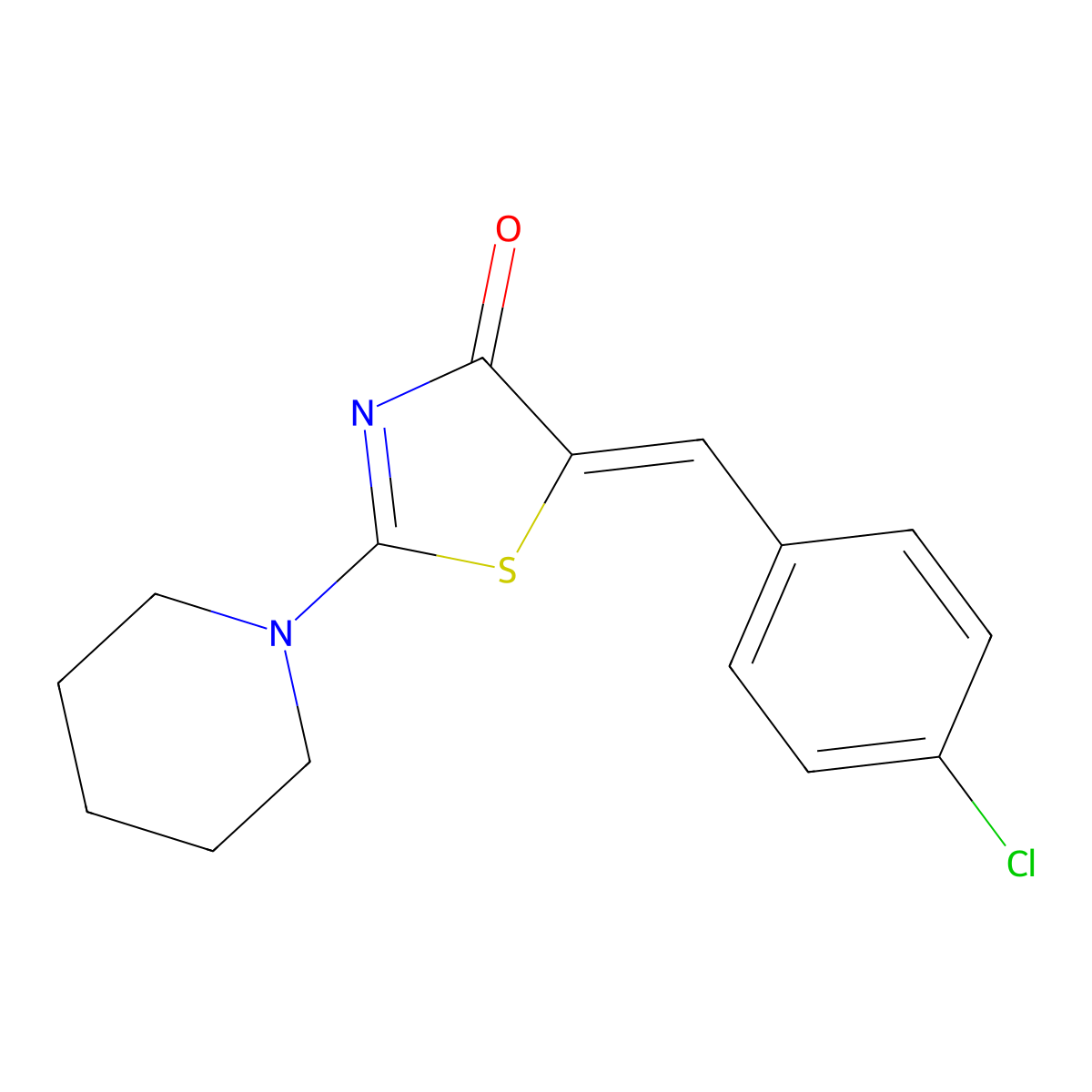 4(5H)-Thiazolone, 5-[(4-chlorophenyl)methylene]-2-(1-piperidinyl)- molecular structure, CAS 15788-48-4