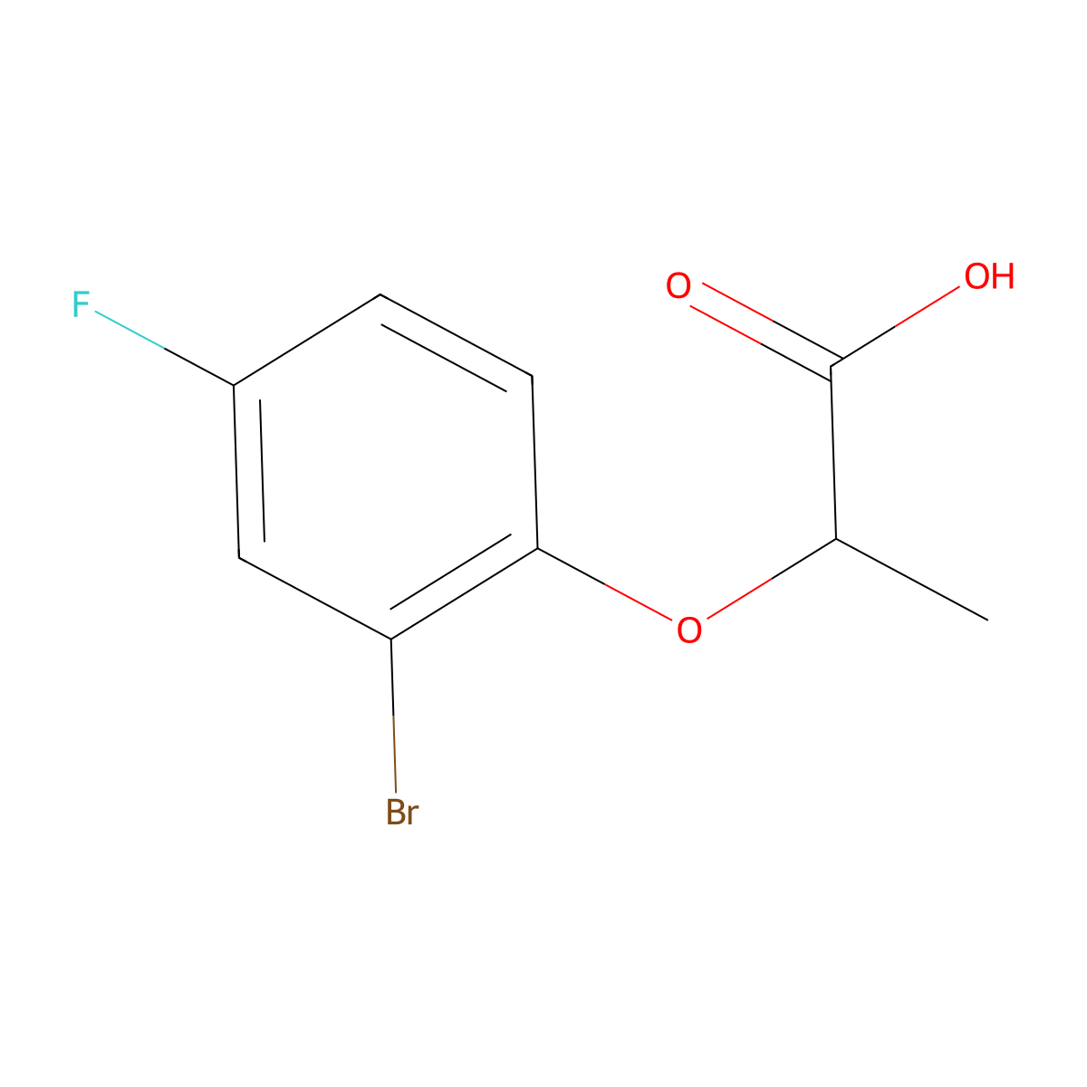 2-(2-Bromo-4-fluorophenoxy)propanoic acid molecular structure, CAS 1579-73-3