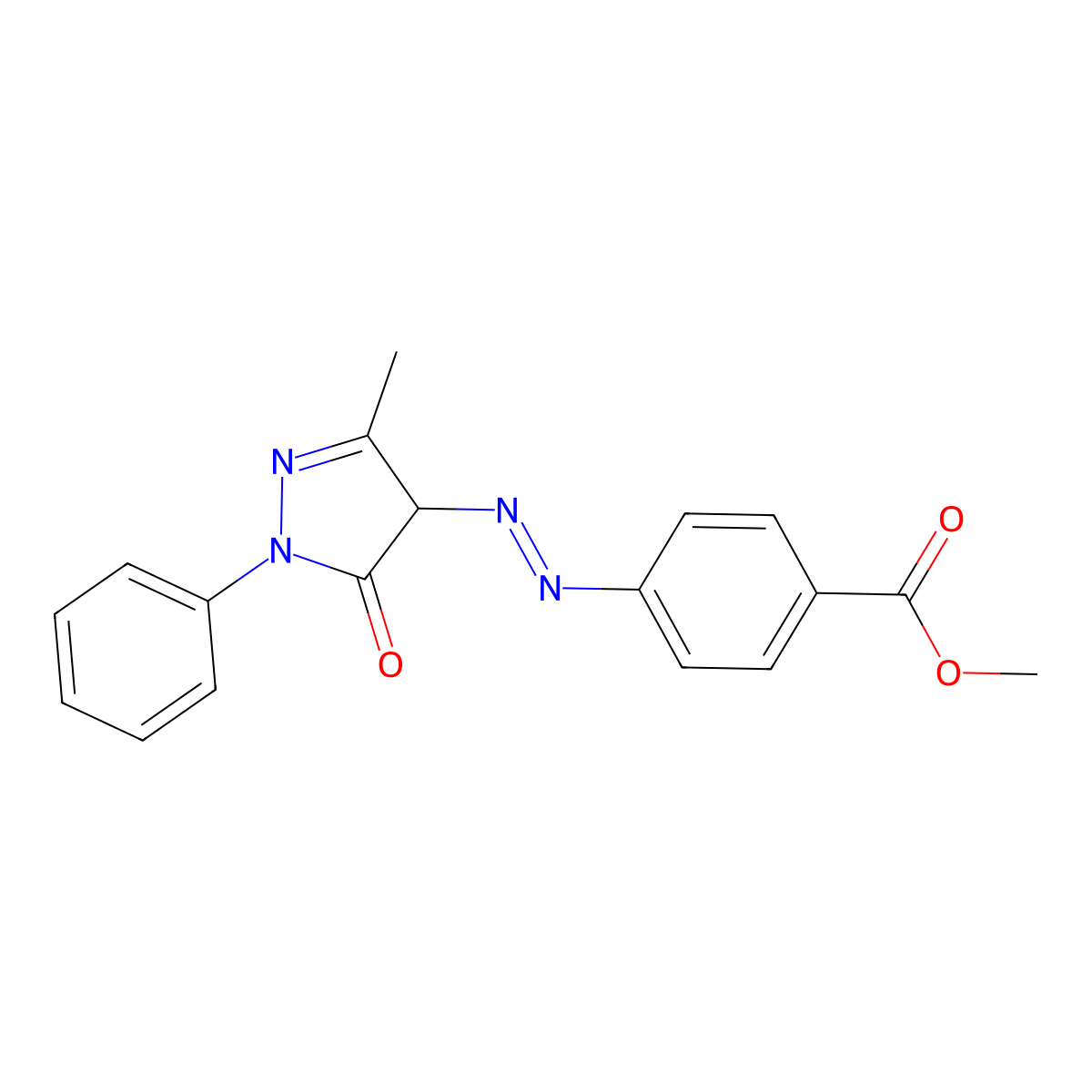 Benzoic acid, 4-[2-(4,5-dihydro-3-methyl-5-oxo-1-phenyl-1H-pyrazol-4-yl)diazenyl]-, methyl ester molecular structure, CAS 15790-15-5