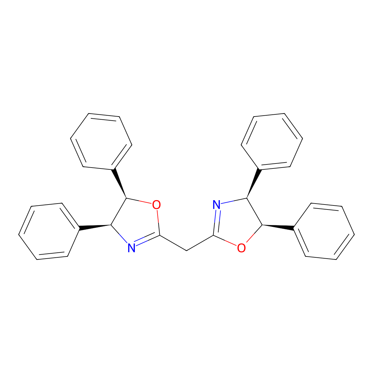 Bis((4S,5R)-4,5-diphenyl-4,5-dihydrooxazol-2-yl)methane molecular structure, CAS 157904-66-0