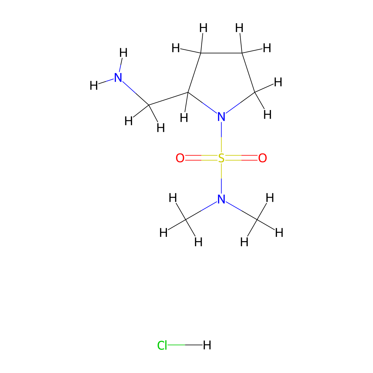 2-(aminomethyl)-N,N-dimethylpyrrolidine-1-sulfonamide hydrochloride molecular structure, CAS 1579190-00-3