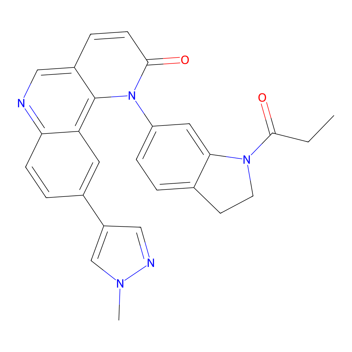 9-(1-Methylpyrazol-4-yl)-1-(1-propanoyl-2,3-dihydroindol-6-yl)benzo[h][1,6]naphthyridin-2-one molecular structure, CAS 1579278-89-9