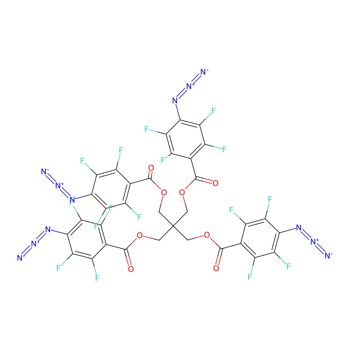 Benzoic acid, 4-azido-2,3,5,6-tetrafluoro-, 2,2-bis[[(4-azido-2,3,5,6-tetrafluorobenzoyl)oxy]methyl]-1,3-propanediyl ester molecular structure, CAS 157928-53-5