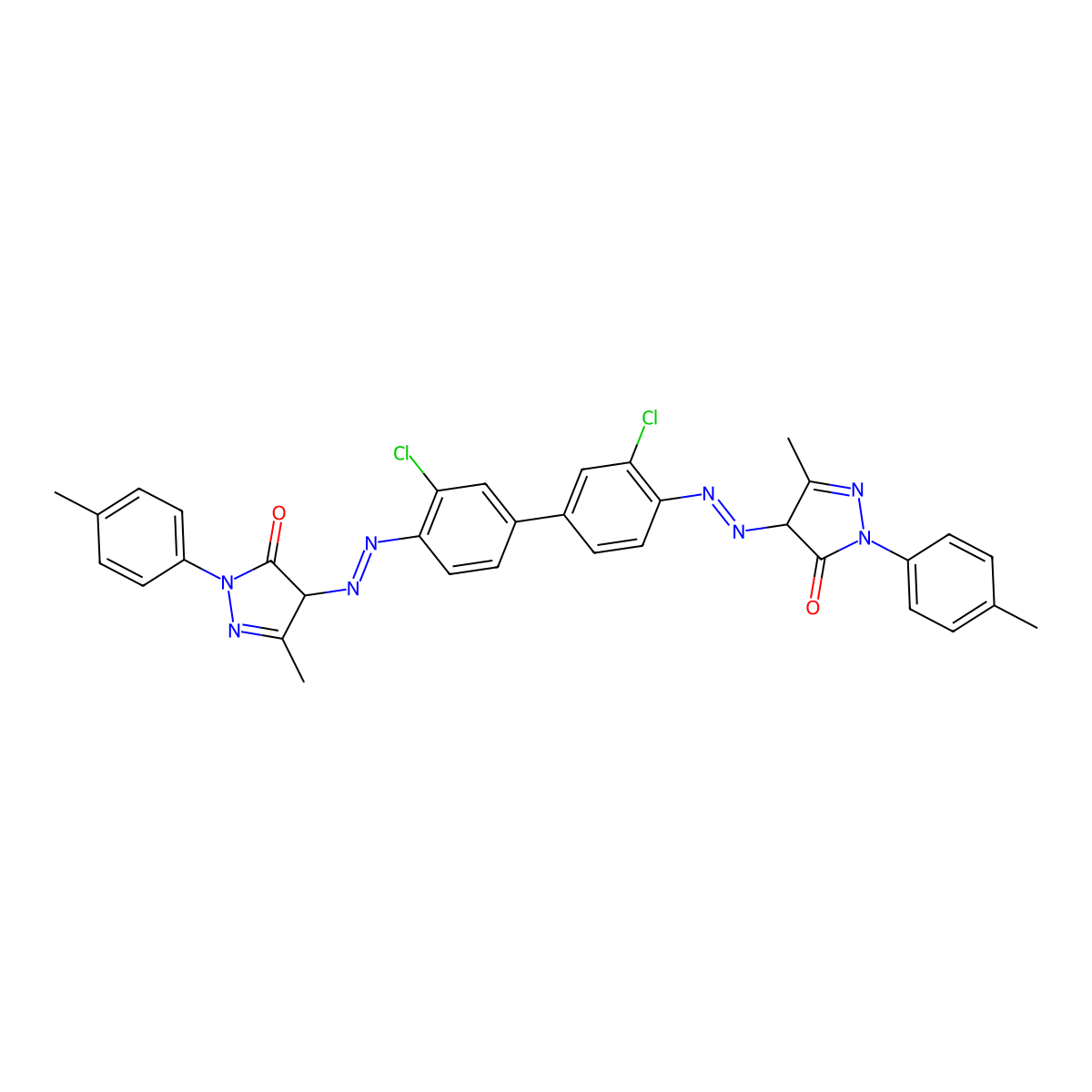 4,4'-((3,3'-Dichloro(1,1'-biphenyl)-4,4'-diyl)bis(azo))bis(2,4-dihydro-5-methyl-2-(p-tolyl)-3H-pyrazol-3-one) molecular structure, CAS 15793-73-4