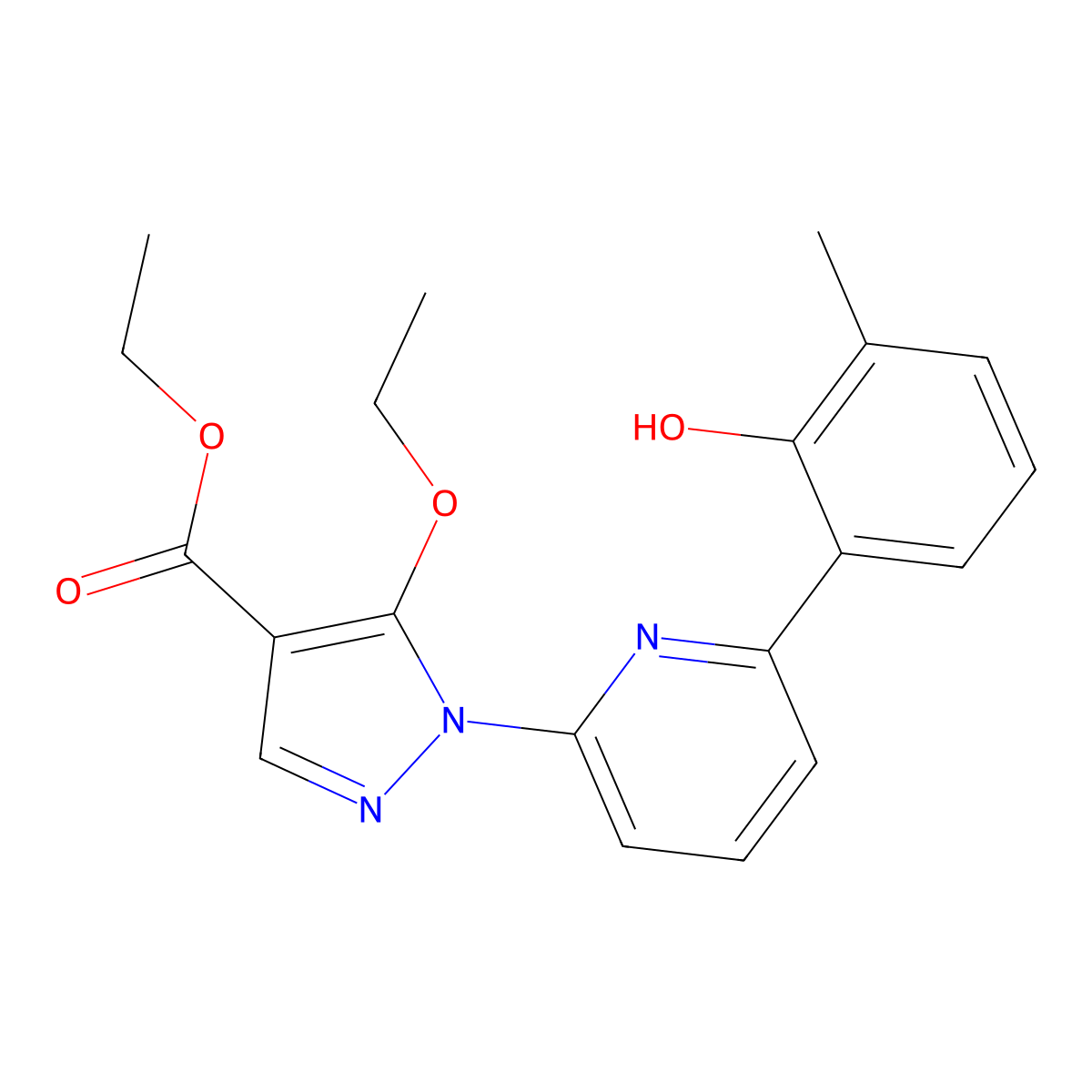 Ethyl 5-ethoxy-1-[6-(2-hydroxy-3-methylphenyl)pyridin-2-yl]pyrazole-4-carboxylate molecular structure, CAS 1579517-04-6