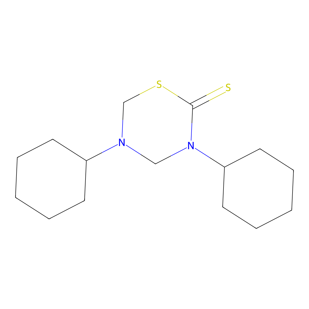 3,5-Dicyclohexyl-3,4,5,6-tetrahydro-2H-1,3,5-thiadiazine-2-thione molecular structure, CAS 15798-65-9
