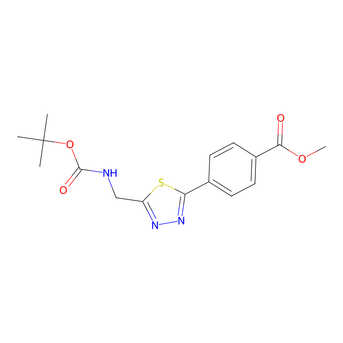 4-[5-(tert-Butoxycarbonylamino-methyl)-[1,3,4]thiadiazol-2-yl]-benzoic acid methyl ester molecular structure, CAS 1579874-10-4