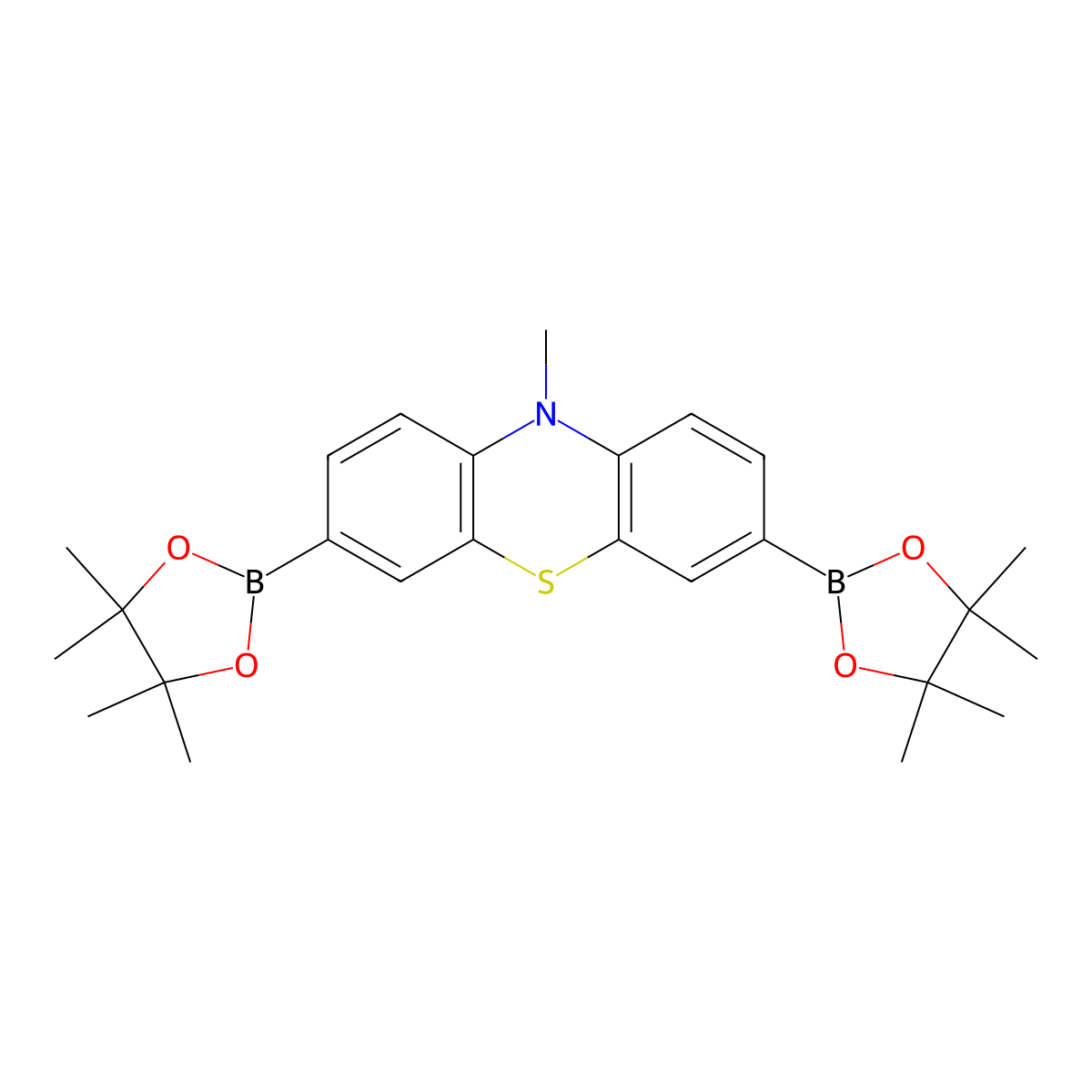10-Methyl-3,7-bis(4,4,5,5-tetramethyl-1,3,2-dioxaborolan-2-yl)-10H-phenothiazine molecular structure, CAS 1579943-34-2