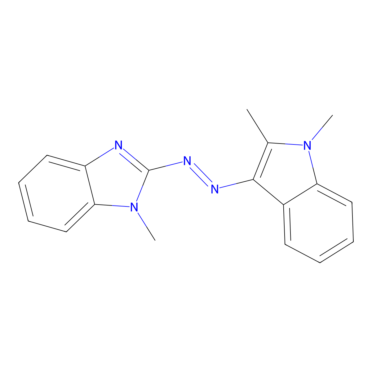 (E)-2-((1,2-dimethyl-1H-indol-3-yl)diazenyl)-1-methyl-1H-benzo[d]imidazole molecular structure, CAS 157995-04-5