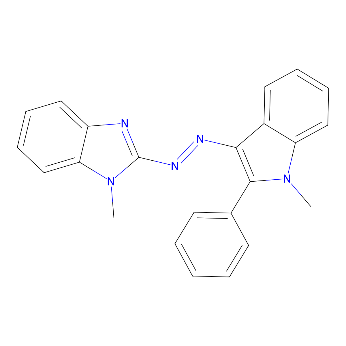 1-methyl-2-[(E)-(1-methyl-2-phenyl-1H-indol-3-yl)diazenyl]-1H-benzimidazole molecular structure, CAS 157995-05-6