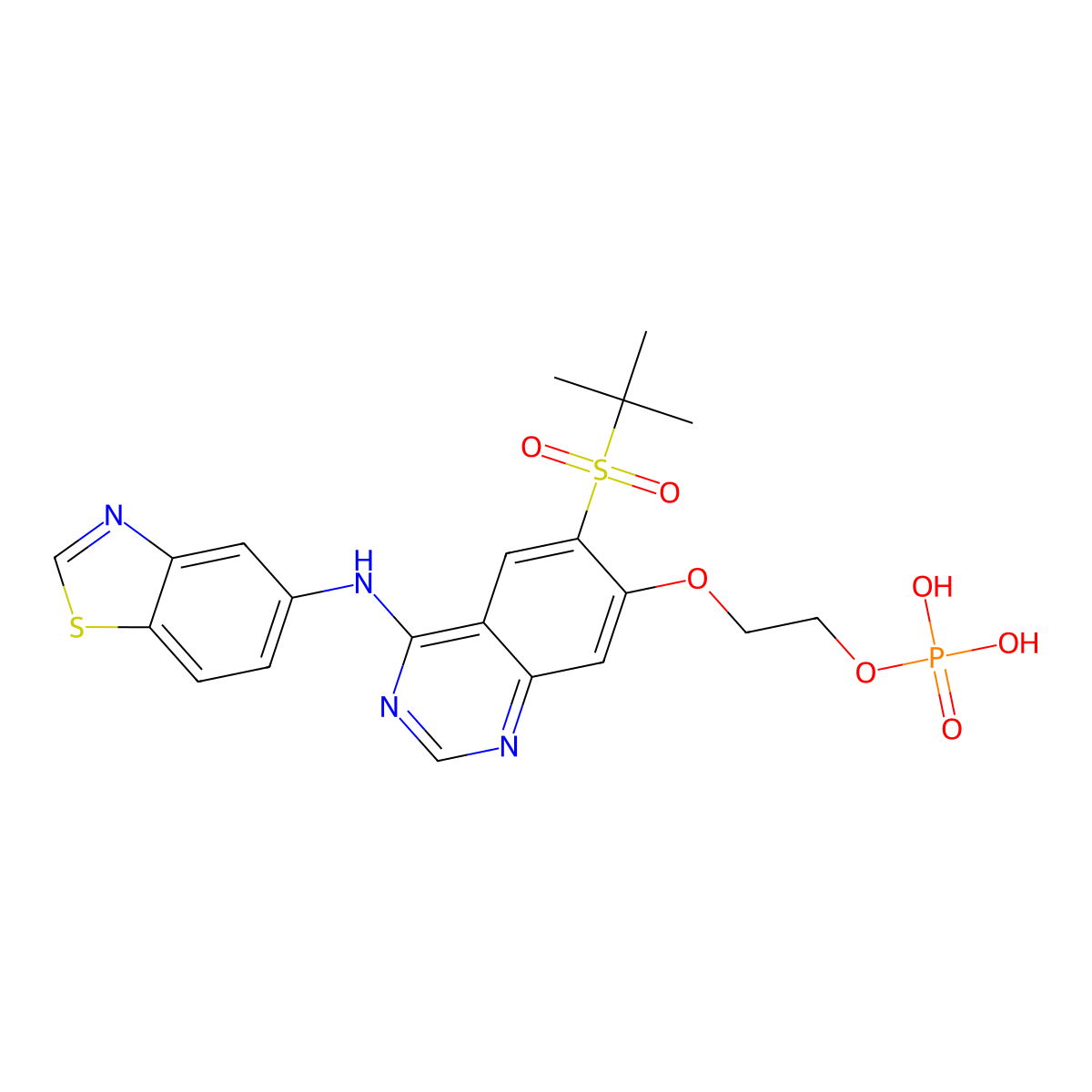 [2-({4-[1,3-Benzothiazol-5-YL)amino]-6-(2-methylpropane-2-sulfonyl)quinazolin-7-YL}oxy)ethoxy}phosphonic acid molecular structure, CAS 1579965-12-0