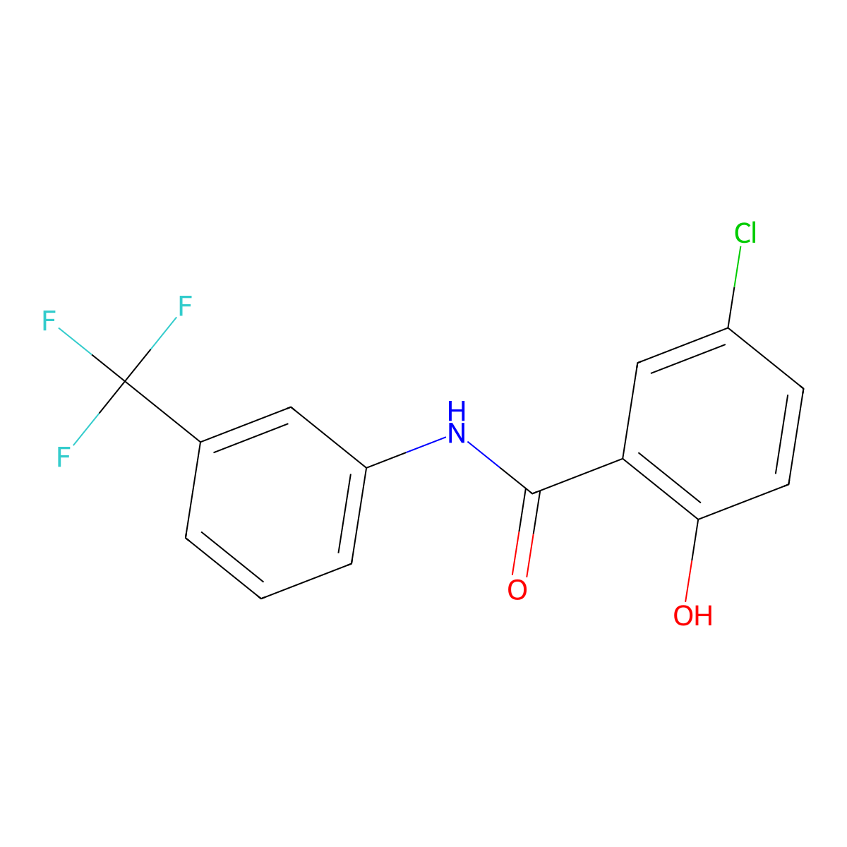 5-chloro-2-hydroxy-N-(3-(trifluoromethyl)phenyl)benzamide molecular structure, CAS 1580-42-3