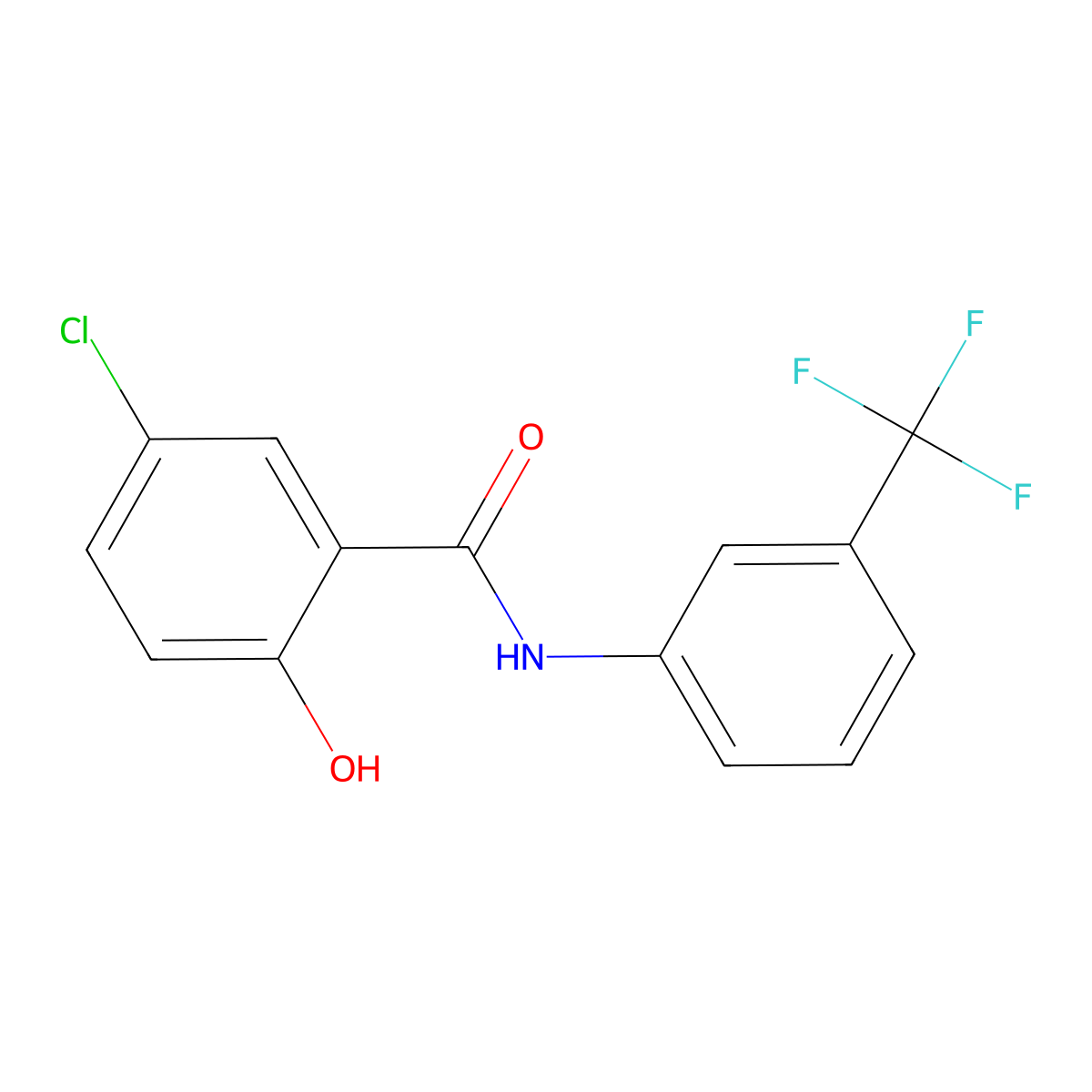 5-chloro-2-hydroxy-N-(3-(trifluoromethyl)phenyl)benzamide molecular structure, CAS 1580-42-3