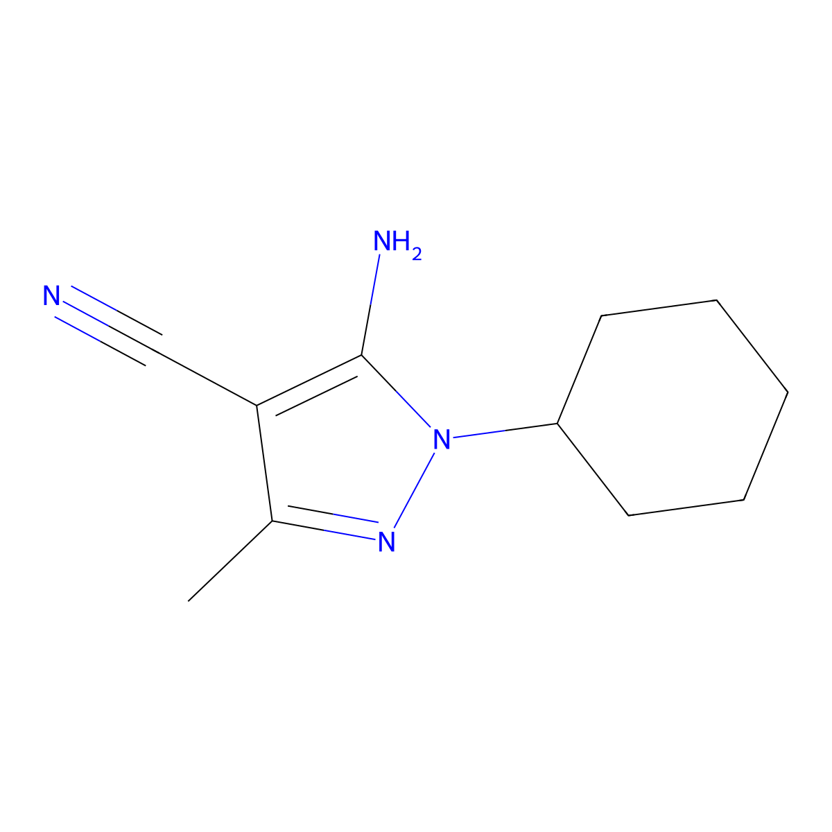 5-Amino-1-cyclohexyl-3-methyl-1H-pyrazole-4-carbonitrile molecular structure, CAS 158000-71-6