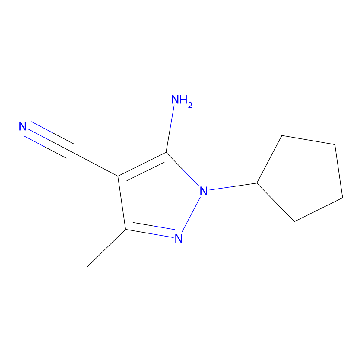 5-amino-1-cyclopentyl-3-methyl-1H-pyrazole-4-carbonitrile molecular structure, CAS 158000-93-2