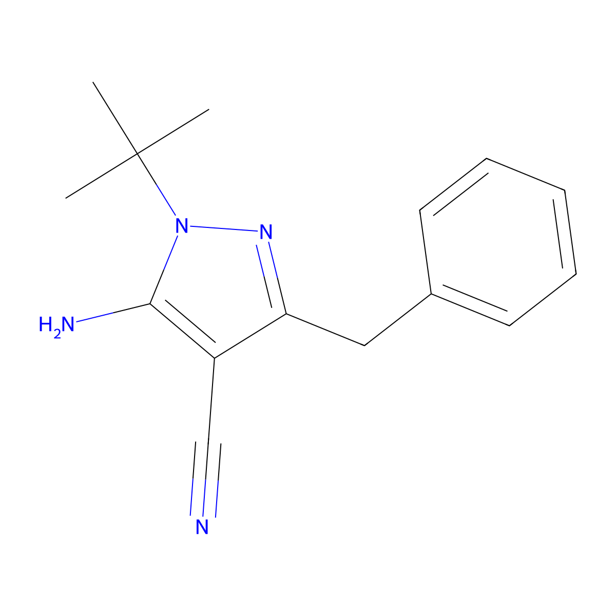 5-Amino-1-tert-butyl-3-phenylmethyl-4-cyanopyrazole molecular structure, CAS 158001-18-4