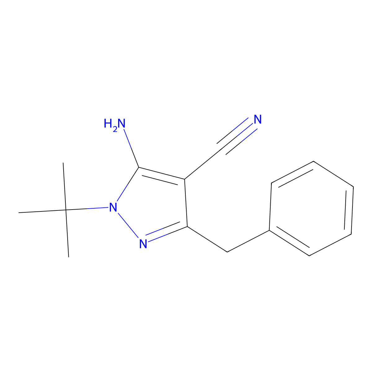 5-Amino-1-tert-butyl-3-phenylmethyl-4-cyanopyrazole molecular structure, CAS 158001-18-4