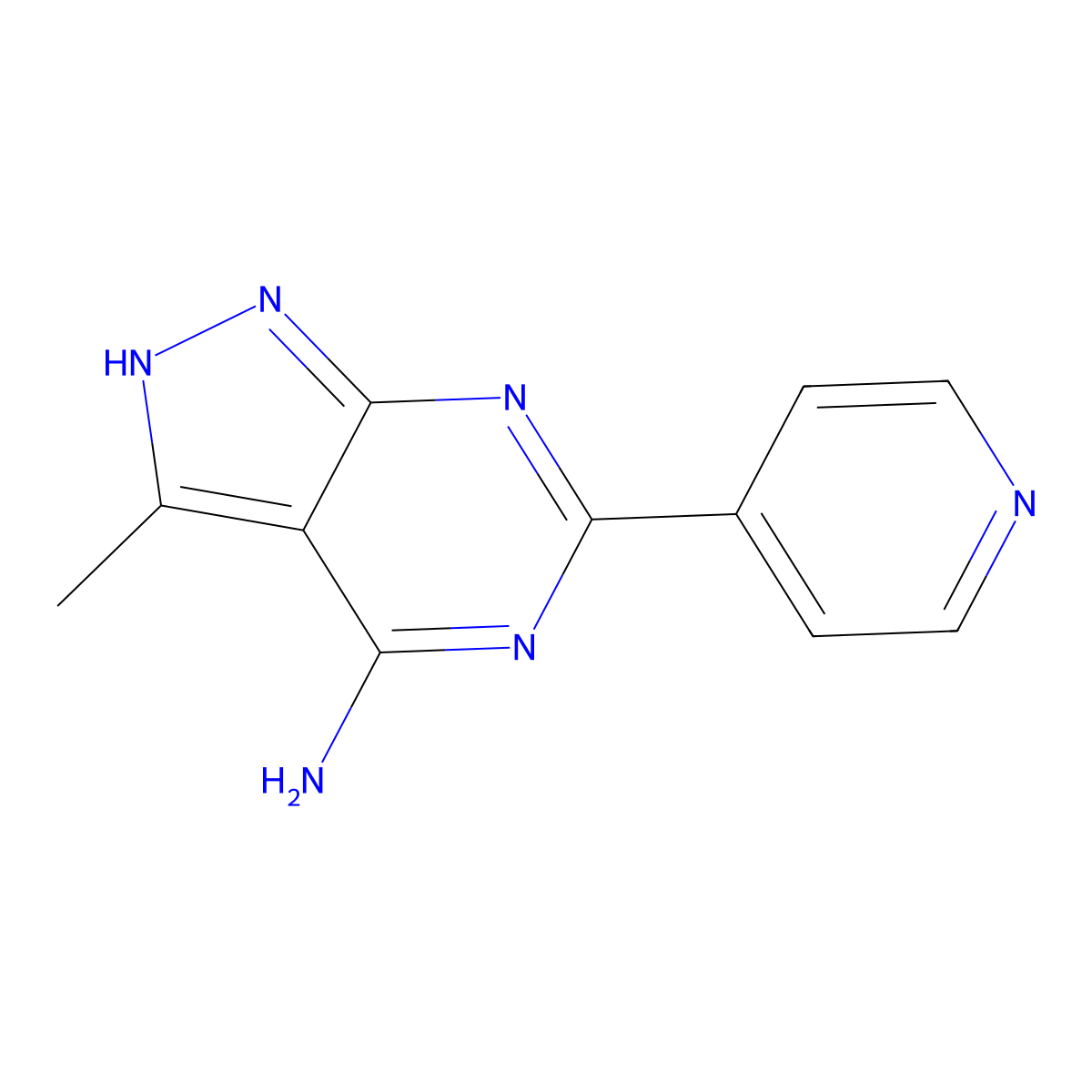 3-Methyl-6-(pyridin-4-YL)-1H-pyrazolo[3,4-D]pyrimidin-4-amine molecular structure, CAS 158001-32-2