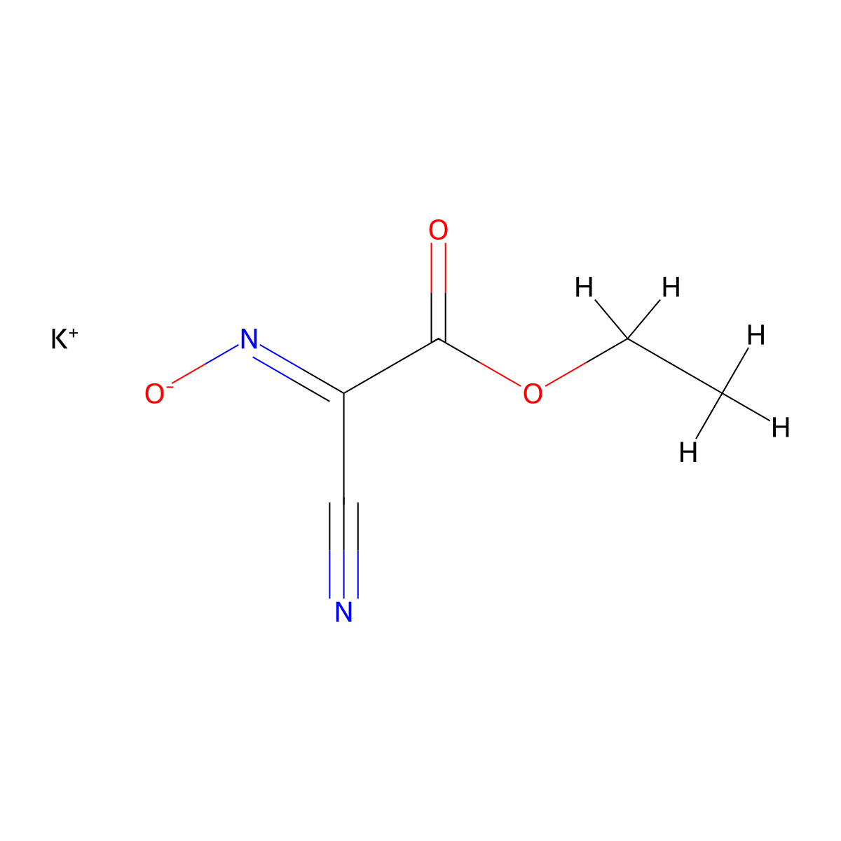 2-Cyano-2-(hydroxyimino)acetic acid ethyl ester, potassium salt molecular structure, CAS 158014-03-0