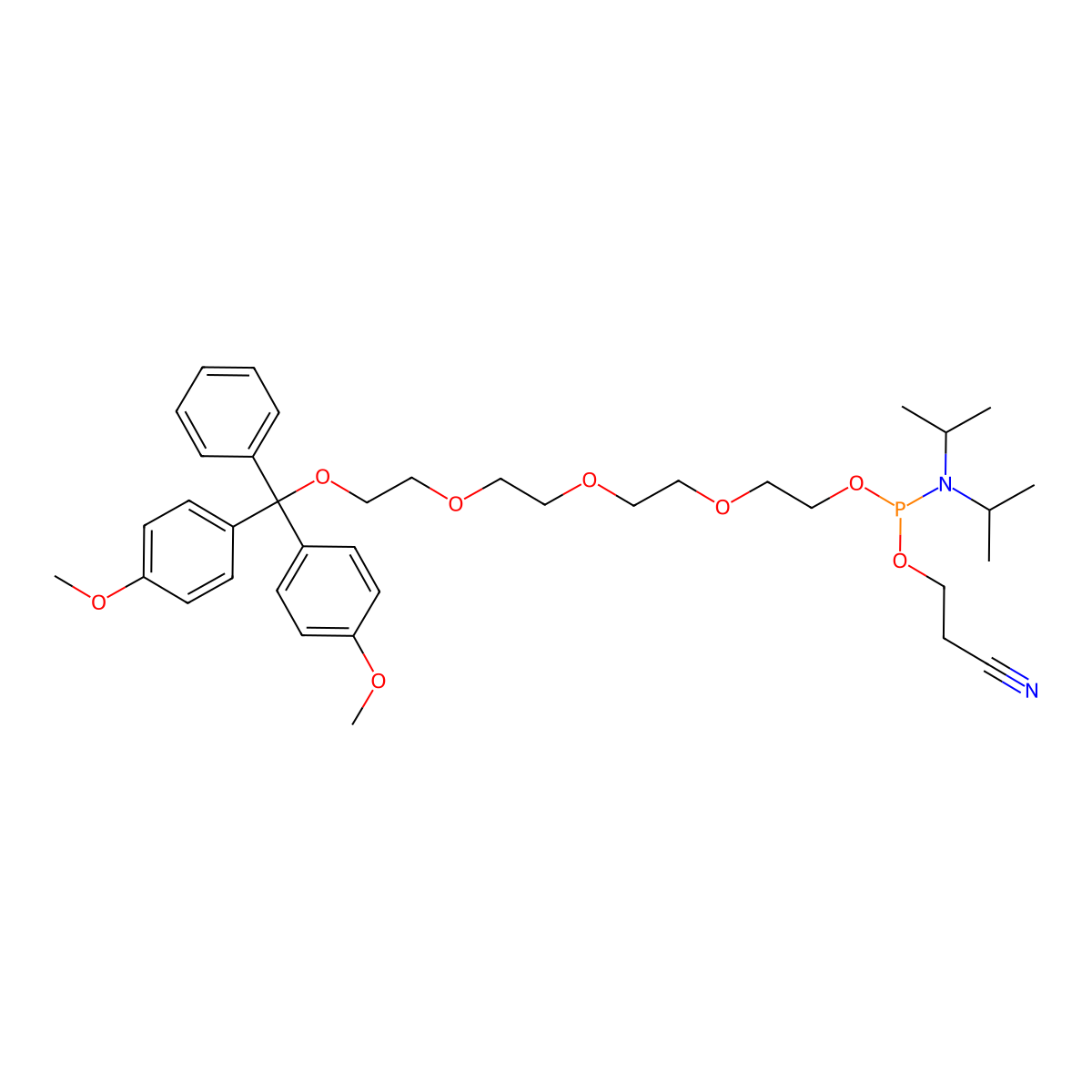 DMTr PEG4 amidite molecular structure, CAS 158041-83-9