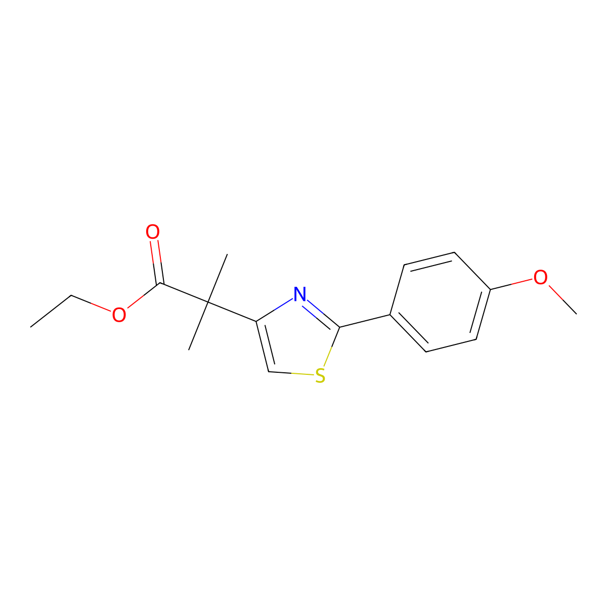 Ethyl 2-(2-(4-methoxyphenyl)thiazol-4-yl)-2-methylpropanoate molecular structure, CAS 1580441-61-7