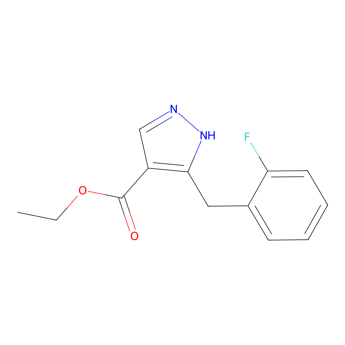 ethyl 5-[(2-fluorophenyl)methyl]-1H-pyrazole-4-carboxylate molecular structure, CAS 1580482-90-1