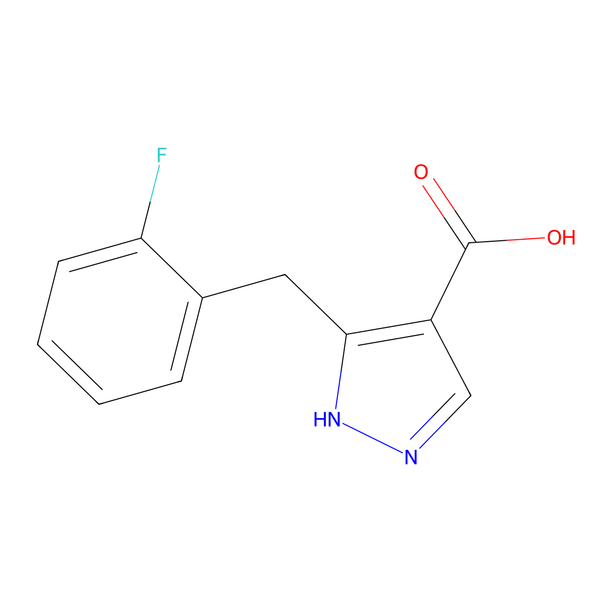 5-[(2-Fluorophenyl)methyl]-1H-pyrazole-4-carboxylic acid molecular structure, CAS 1580483-07-3
