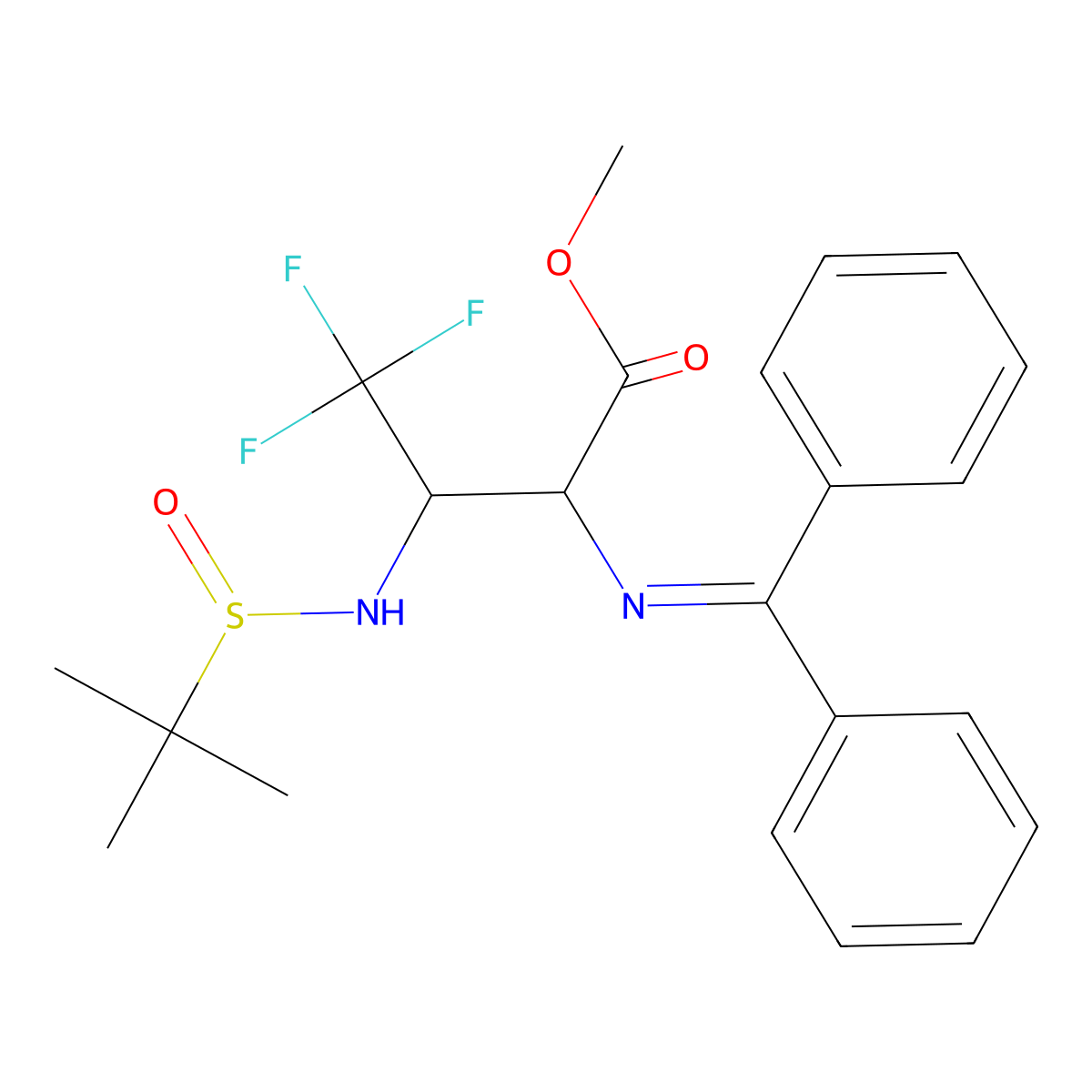 Methyl (2S,3S)-2-(benzhydrylideneamino)-3-[[(S)-tert-butylsulfinyl]amino]-4,4,4-trifluorobutanoate molecular structure, CAS 1580519-74-9