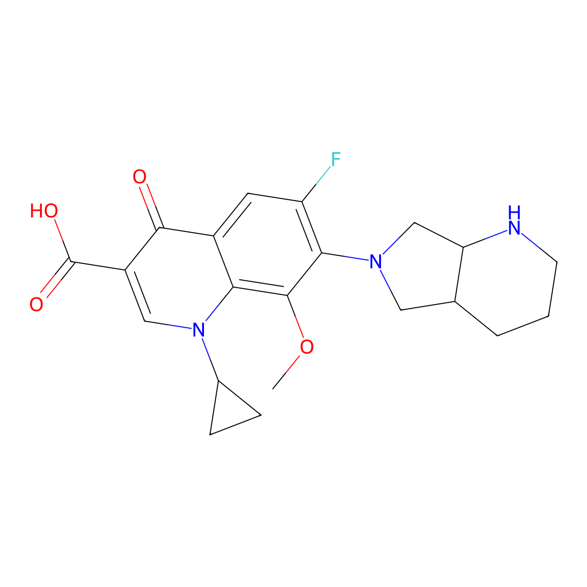 1-Cyclopropyl-6-fluoro-1,4-dihydro-8-methoxy-7-(octahydro-6H-pyrrolo(3,4-b)pyridin-6-yl)-4-oxo-3-quinolinecarboxylic acid molecular structure, CAS 158060-78-7