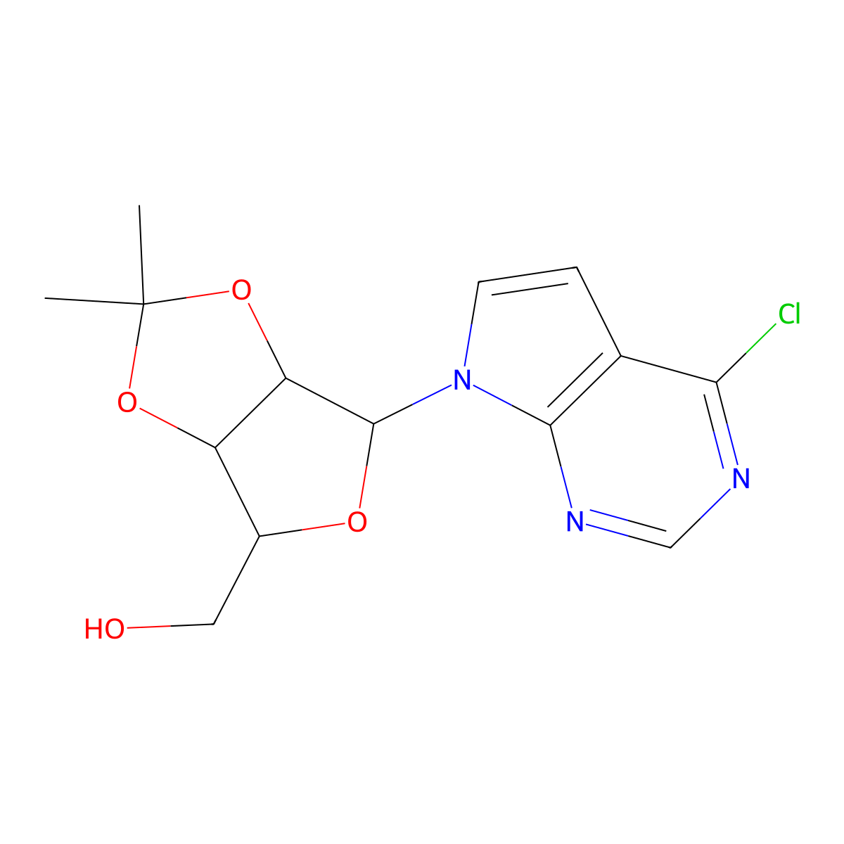((3AR,4R,6R,6AR)-6-(4-Chloro-7H-pyrrolo[2,3-D]pyrimidin-7-YL)-2,2-dimethyltetrahydrofuro[3,4-D][1,3]dioxol-4-YL)methanol molecular structure, CAS 158078-04-7