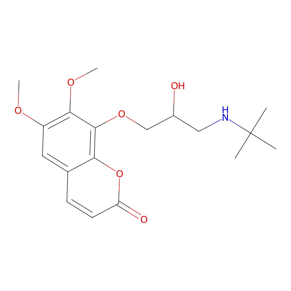 6,7-Dimethoxy-8-(3-tert-butylamino-2-hydroxypropoxy)-2H-1-benzopyran-2-one molecular structure, CAS 158142-98-4