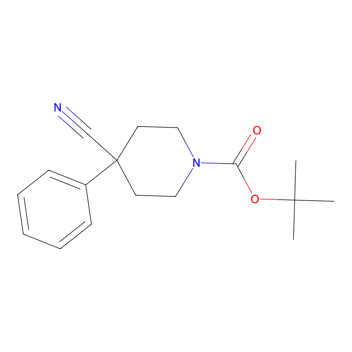 Tert-butyl 4-cyano-4-phenylpiperidine-1-carboxylate molecular structure, CAS 158144-79-7