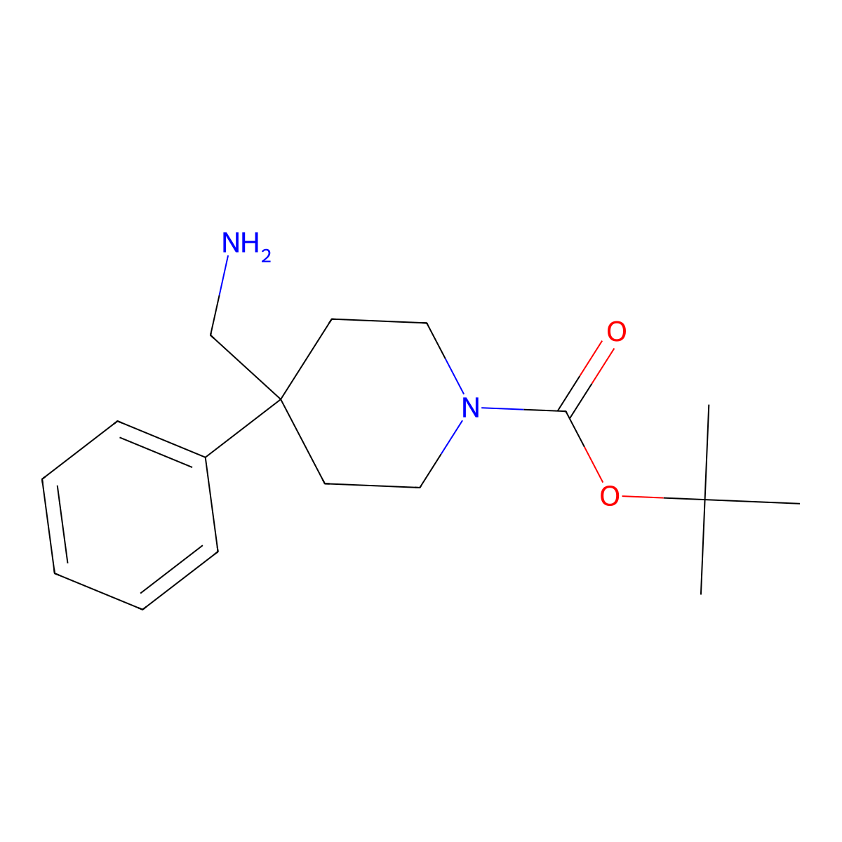 Tert-butyl 4-(aminomethyl)-4-phenylpiperidine-1-carboxylate molecular structure, CAS 158144-82-2