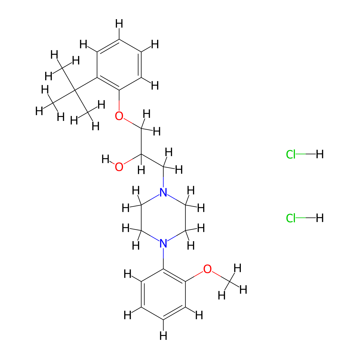 1-(2-(Tert-butyl)phenoxy)-3-(4-(2-methoxyphenyl)piperazin-1-yl)propan-2-ol dihydrochloride molecular structure, CAS 158151-55-4