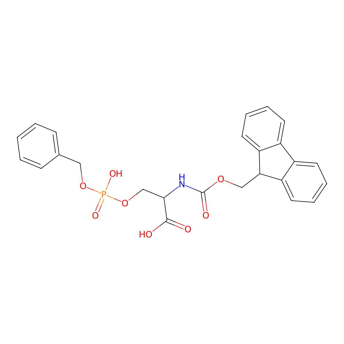 (2S)-2-(9H-fluoren-9-ylmethoxycarbonylamino)-3-[hydroxy(phenylmethoxy)phosphoryl]oxypropanoic acid molecular structure, CAS 158171-14-3