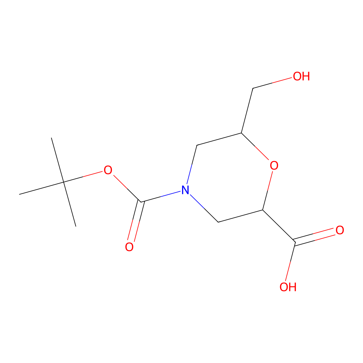 (2R,6S)-4-(tert-butoxycarbonyl)-6-(hydroxymethyl)morpholine-2-carboxylic acid molecular structure, CAS 1581750-77-7