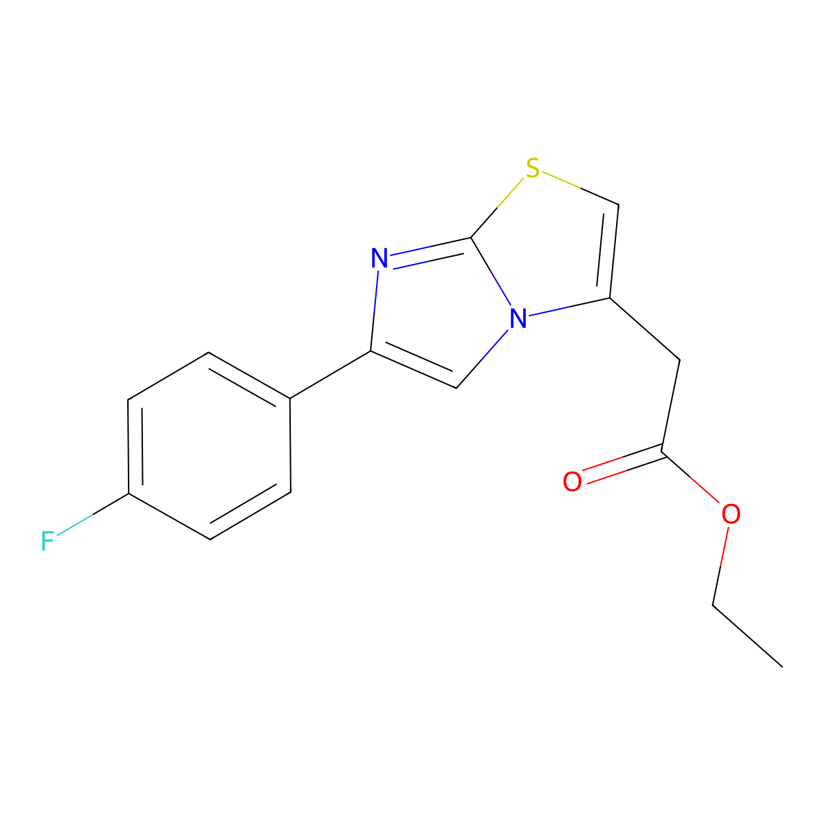 Ethyl 2-(6-(4-fluorophenyl)imidazo[2,1-b]thiazol-3-yl)acetate molecular structure, CAS 158196-85-1