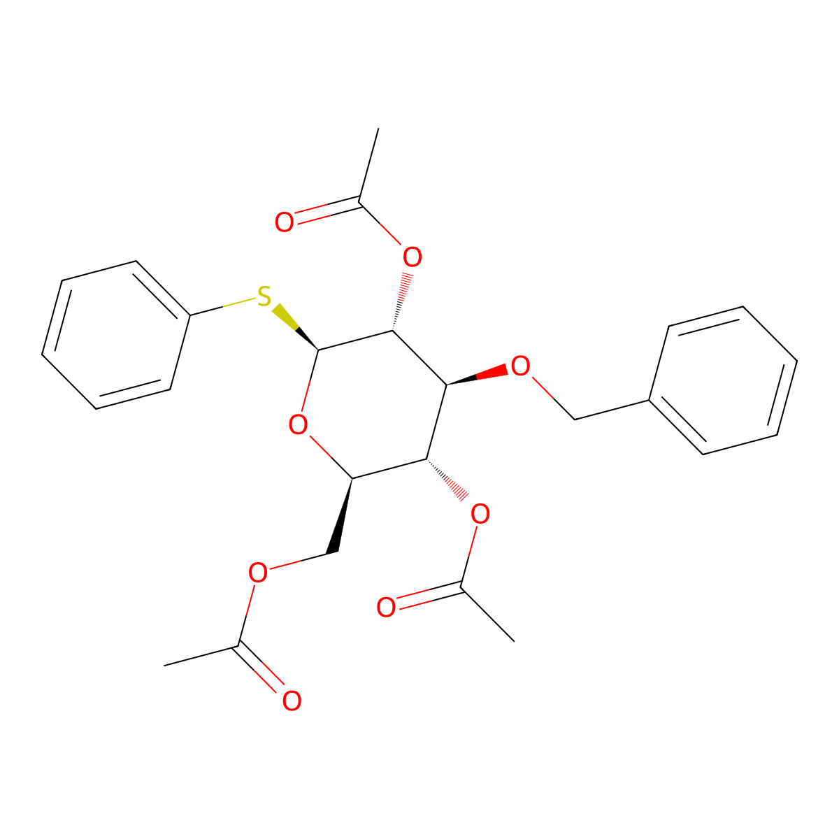 (2R,3R,4S,5R,6S)-2-(Acetoxymethyl)-4-(benzyloxy)-6-(phenylthio)tetrahydro-2H-pyran-3,5-diyl diacetate molecular structure, CAS 158198-55-1