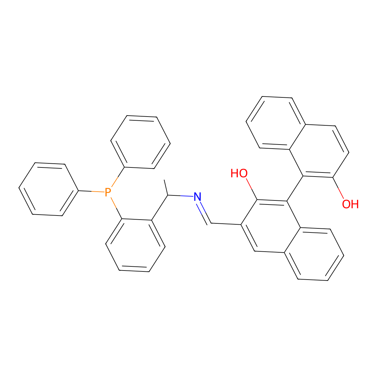 (R)-3-[(E)-[[(S)-1-[2-(Diphenylphosphino)phenyl]ethyl]imino]methyl]-[1,1'-binaphthalene]-2,2'-diol molecular structure, CAS 1582249-48-6