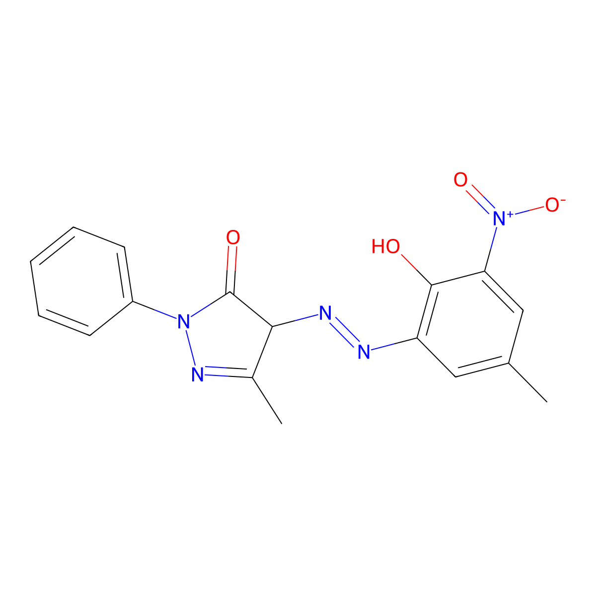 4-[(6-Hydroxy-5-nitro-M-tolyl)azo]-3-methyl-1-phenyl-2-pyrazolin-5-one molecular structure, CAS 15824-23-4