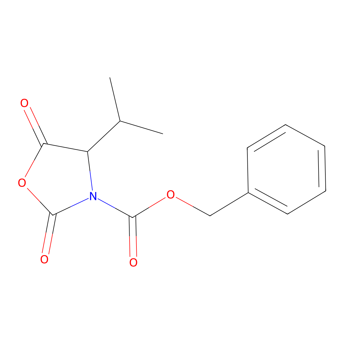 3-Oxazolidinecarboxylic acid, 4-(1-methylethyl)-2,5-dioxo-, phenylmethyl ester, (4S)- molecular structure, CAS 158257-41-1