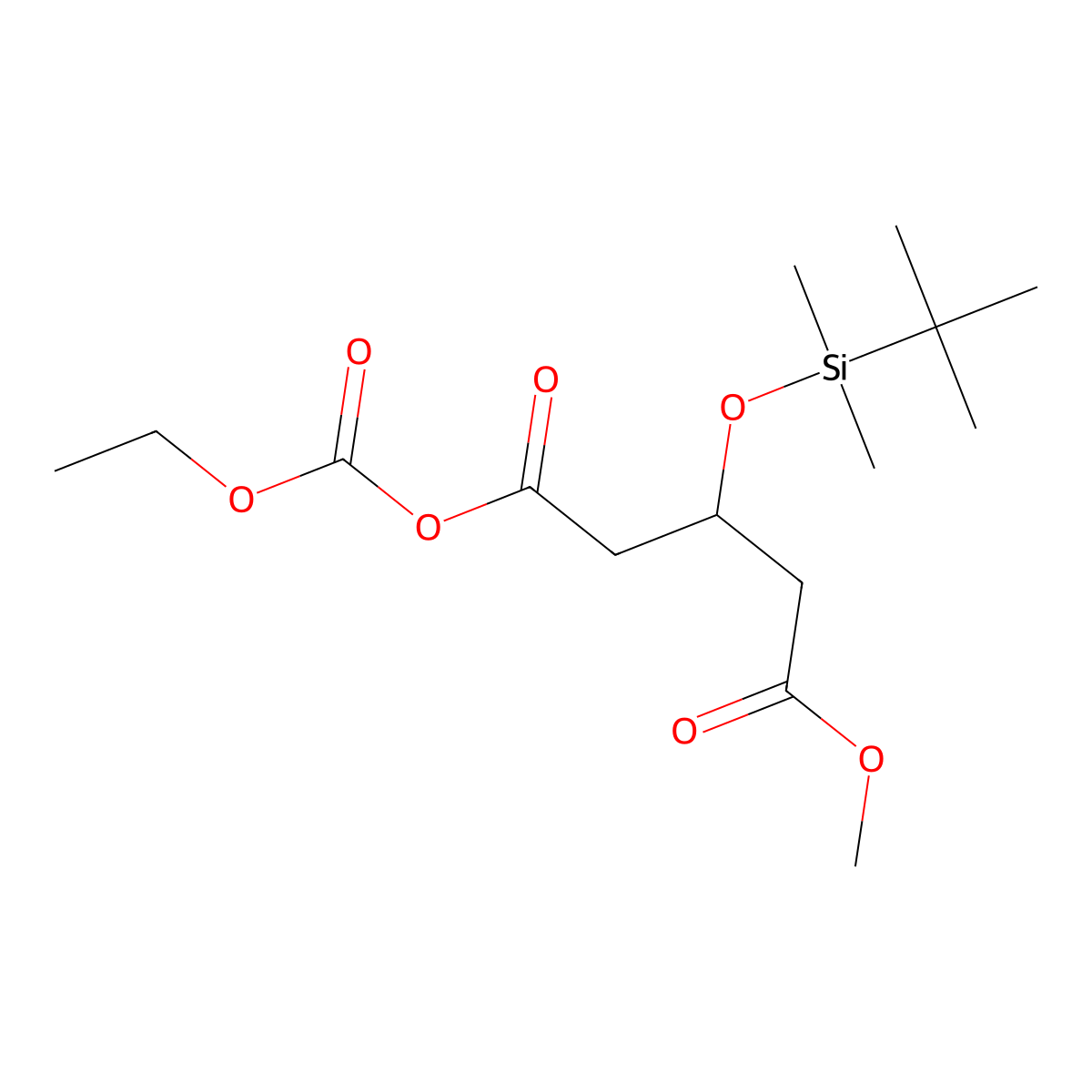 1-Ethoxycarbonyl-5-methyl-(3R)-3-tert-butyl-dimethylsilyloxypentanedioate molecular structure, CAS 158275-79-7