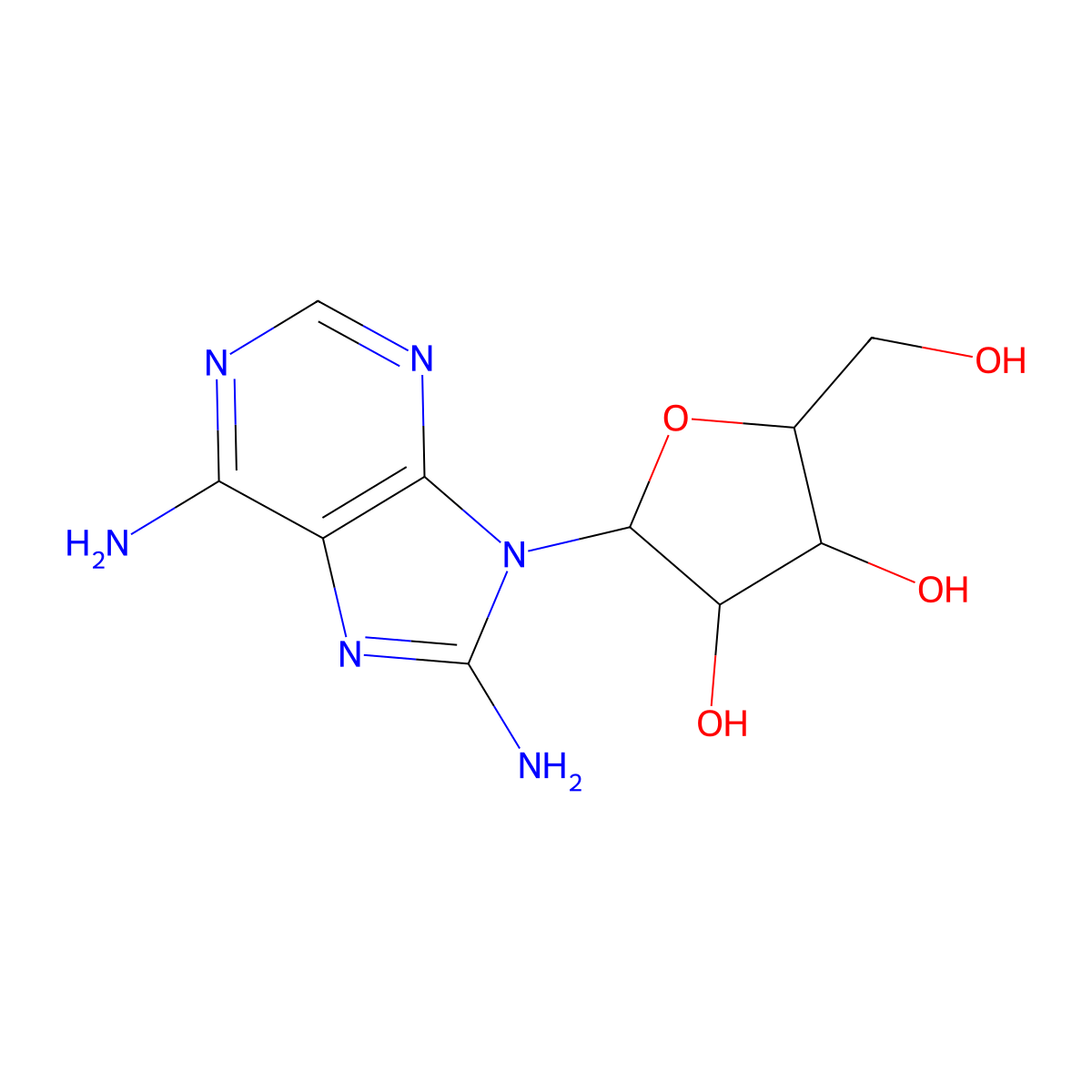 9H-Purine,8-diamino-9-beta-D-ribofuranosyl- molecular structure, CAS 15830-57-6