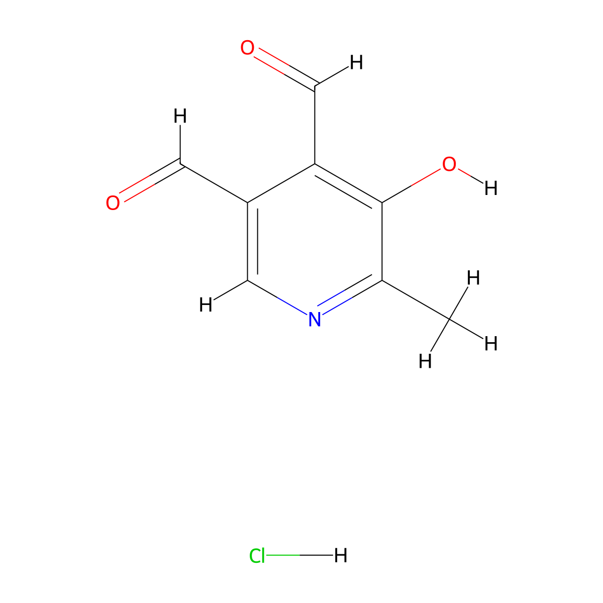 5-Hydroxy-6-methyl-3,4-pyridinedicarboxaldehyde hydrochloride molecular structure, CAS 15832-17-4