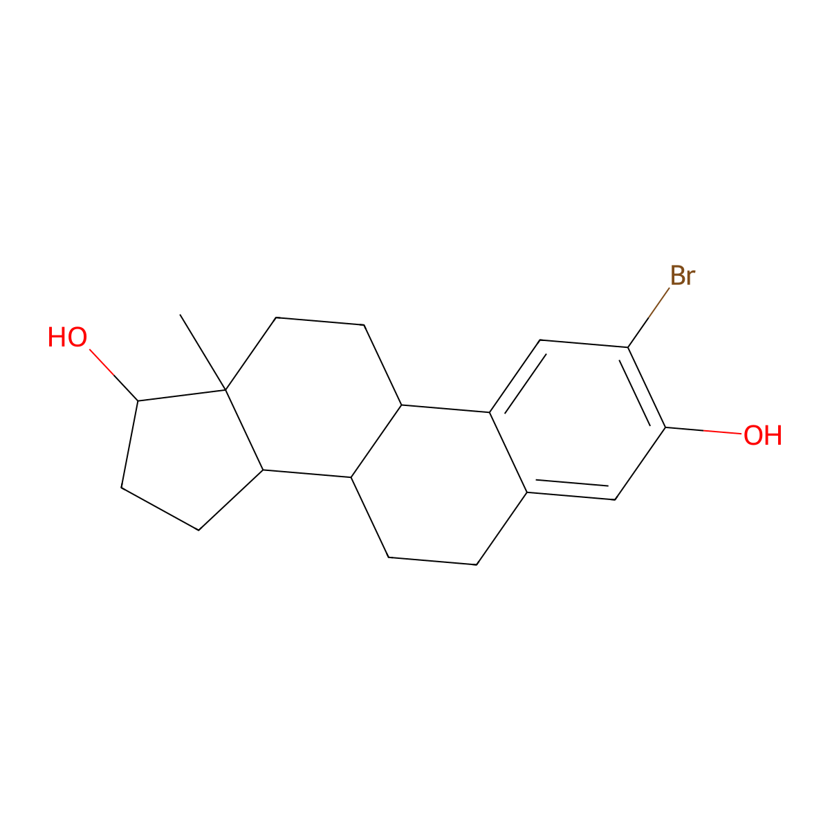 2-Bromo-13-methyl-6,7,8,9,11,12,14,15,16,17-decahydrocyclopenta[a]phenanthrene-3,17-diol molecular structure, CAS 15833-07-5