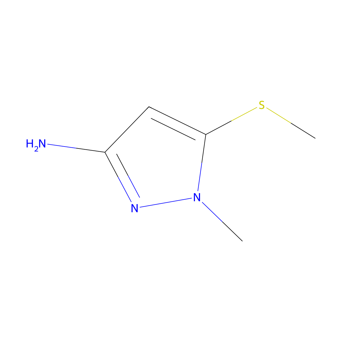 1-Methyl-5-(methylthio)-1H-pyrazol-3-amine molecular structure, CAS 158355-45-4
