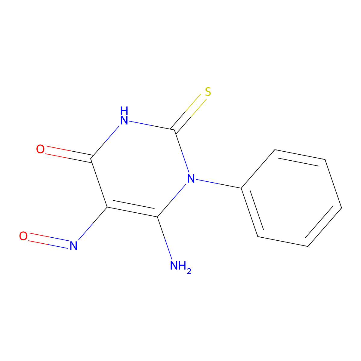 6-amino-5-nitroso-1-phenyl-2-thioxo-2,3-dihydropyrimidin-4(1H)-one molecular structure, CAS 15836-99-4