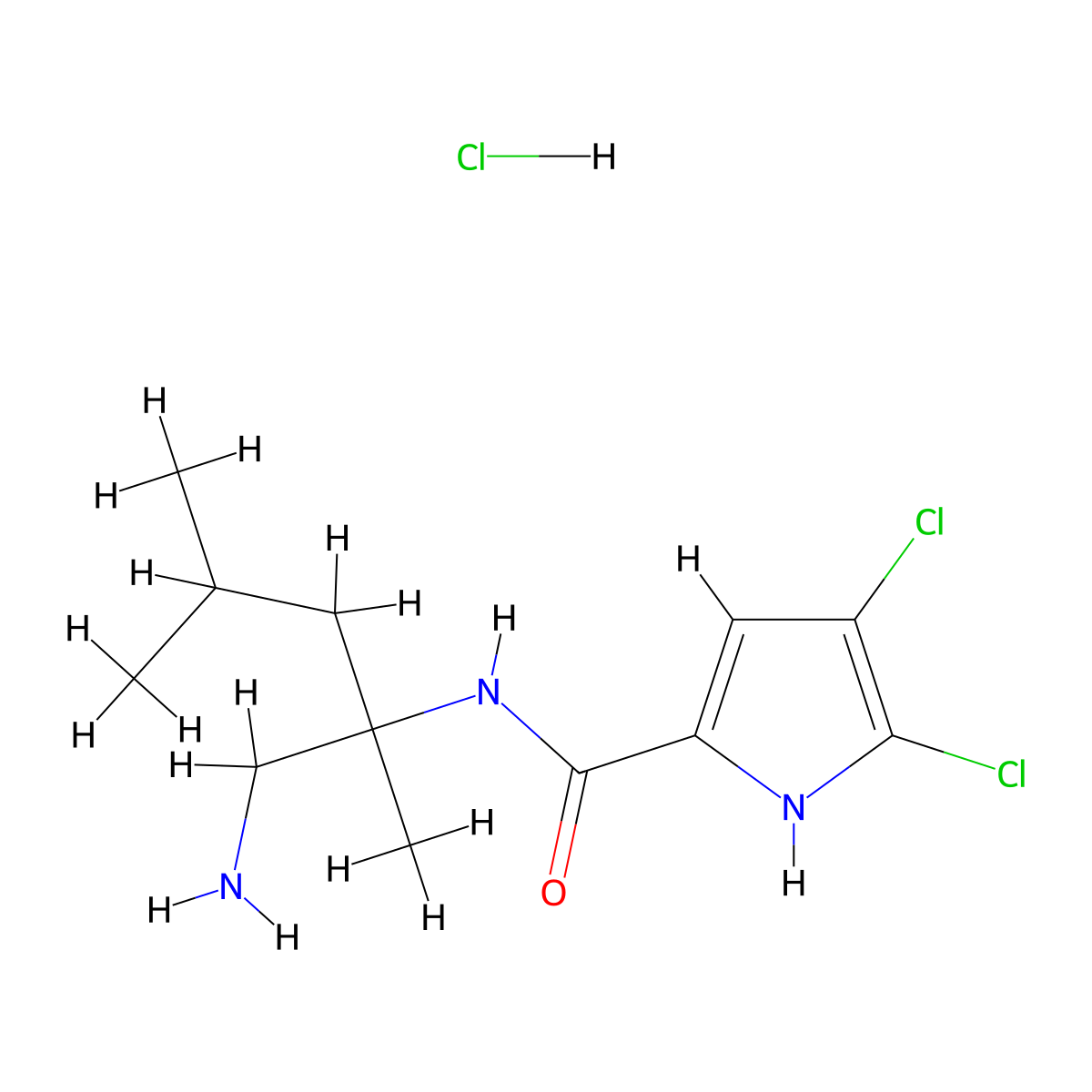 N-(1-amino-2,4-dimethylpentan-2-yl)-4,5-dichloro-1H-pyrrole-2-carboxamide hydrochloride molecular structure, CAS 1583662-86-5