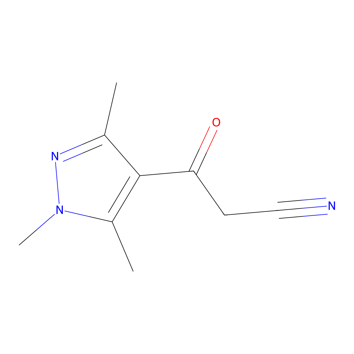 3-oxo-3-(1,3,5-trimethyl-1H-pyrazol-4-yl)propanenitrile molecular structure, CAS 158387-00-9