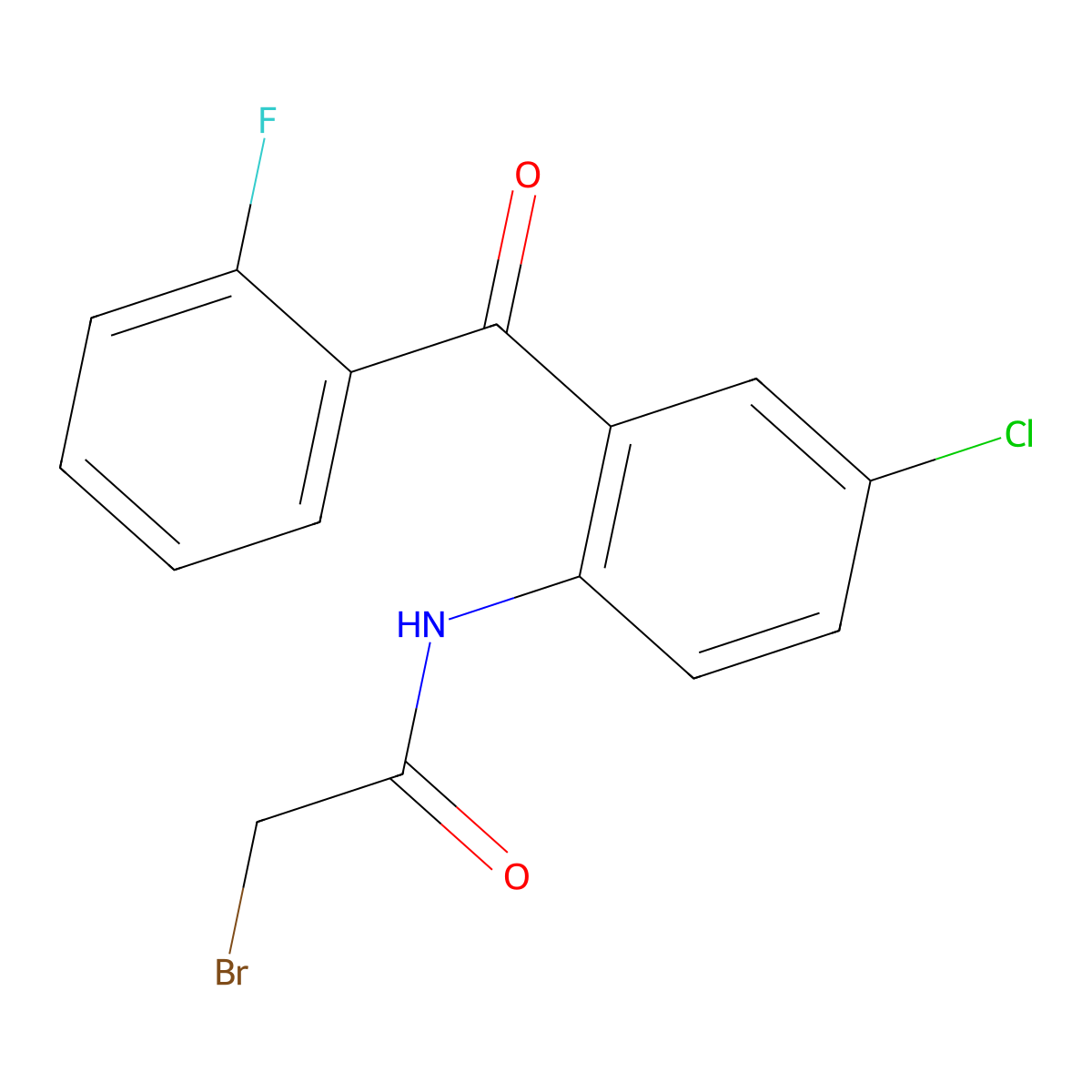 2-Bromo-4'-chloro-2'-(o-fluorobenzoyl)acetanilide molecular structure, CAS 1584-62-9